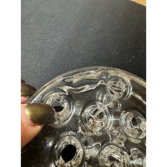 Vintage Clear Glass Flower Frog Round 13 Holes 4.5" Diameter - Picture 5 of 7